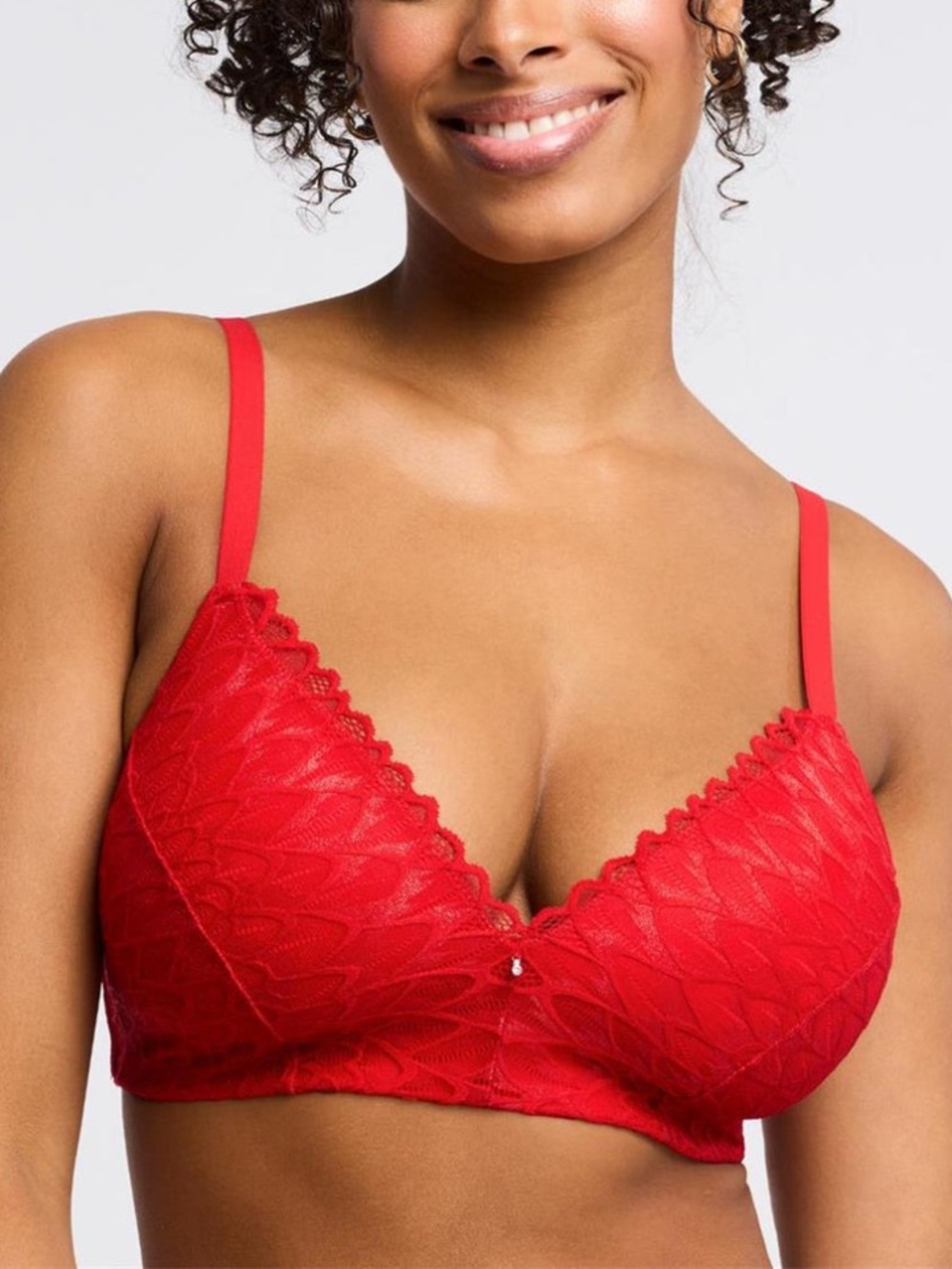 NEW Montelle Lacy Wire-free Bra 9303 Sweet Red Shimmer Feather Lace
